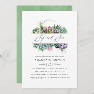 Succulent Geometric Baby Shower Sip and See Invitation