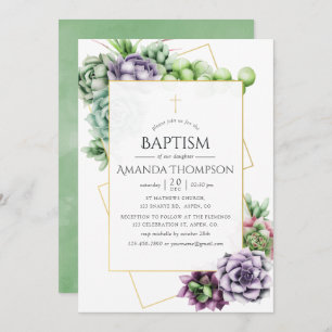 Succulent Geometric Baptism or Christening Invitation