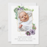 Succulent Geometric Birth Announcement Photo Card
