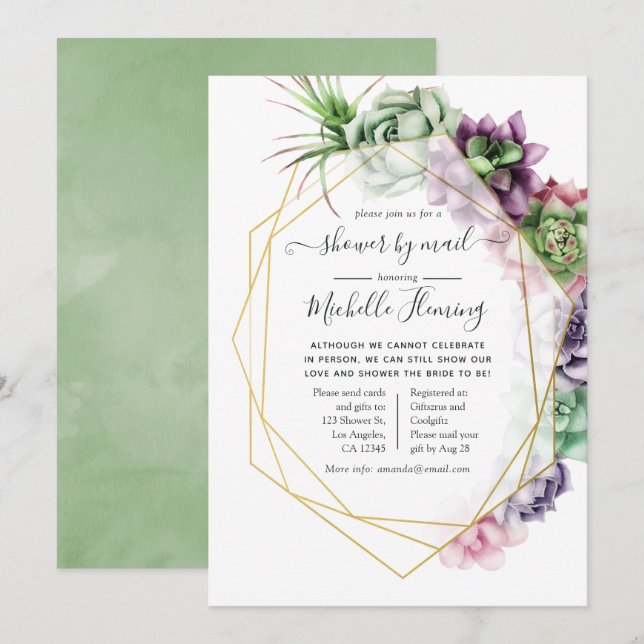 Succulent Geometric Bridal Shower by Mail Invitation (Front/Back)