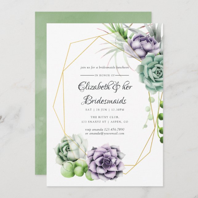 Succulent Geometric Bridesmaids Luncheon Invitation (Front/Back)