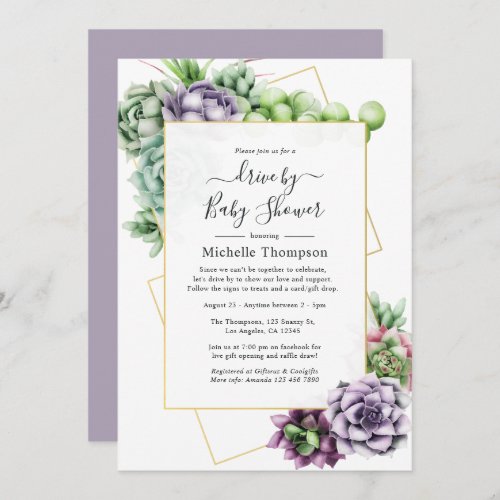 Succulent Geometric Drive By Bridal or Baby Shower Invitation