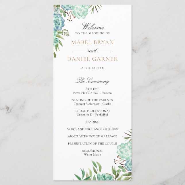 Succulent Geometric Frame Greenery Wedding Program (Front)