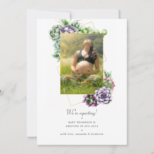 Succulent Geometric Photo Pregnancy Announcement (Front)