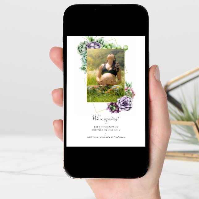 Succulent Geometric Photo Pregnancy Announcement (Front Digital)