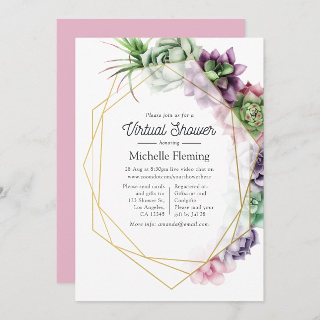Succulent Geometric Virtual Baby Shower Invitation (Front/Back)