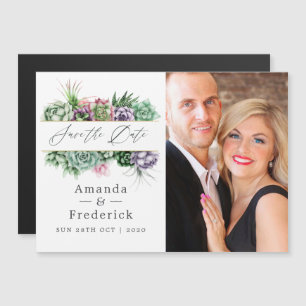 Succulent Geometric Wedding Save the Date Magnetic Invitation