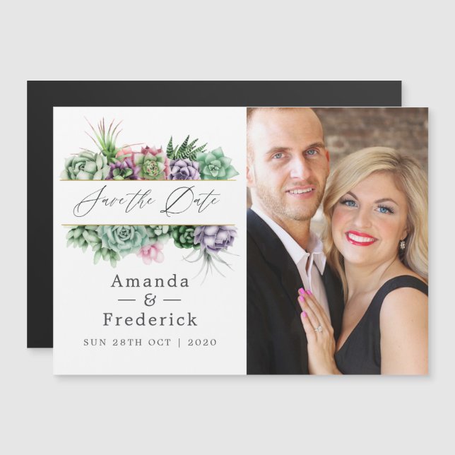 Succulent Geometric Wedding Save the Date Magnetic Invitation (Front/Back)