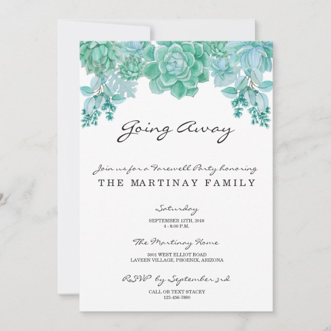 Succulent Going Away Party Invitation (Front)