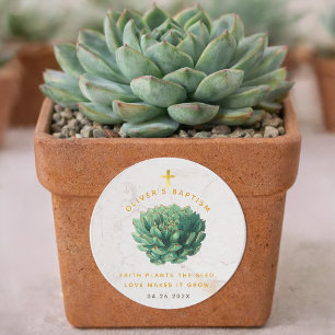 Succulent Gold Faith Plants the Seed Baptism Favor Classic Round Sticker