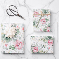 Succulent Gold Greenery and Pink Flowers Elegant Wrapping Paper Sheets