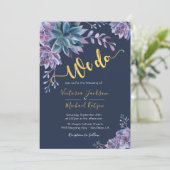 Succulent Gold Navy Watercolor Wedding invitations (Standing Front)