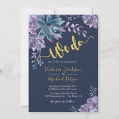 Succulent Gold Navy Watercolor Wedding invitations (Front)
