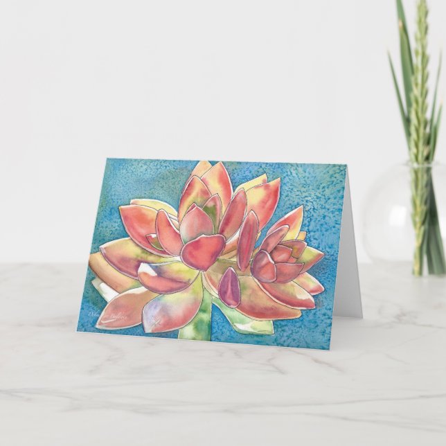 Succulent graptosedum watercolor card (Front)