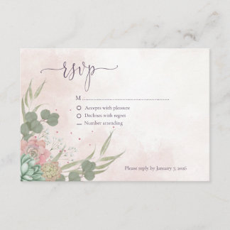 Succulent Green and Blush Reply Card