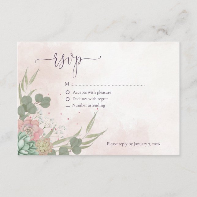 Succulent Green and Blush Reply Card (Front)