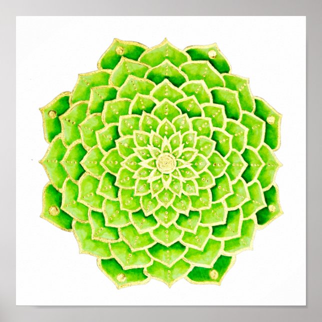 Succulent Green Leaves Gold Mandala Poster (Front)
