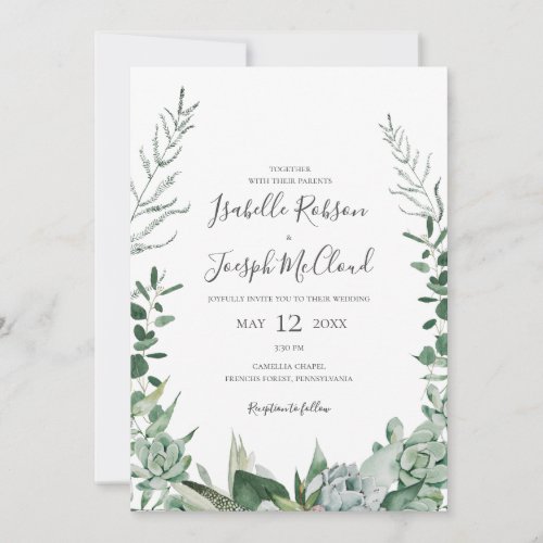 Succulent Greenery  All In One Wedding Invitation