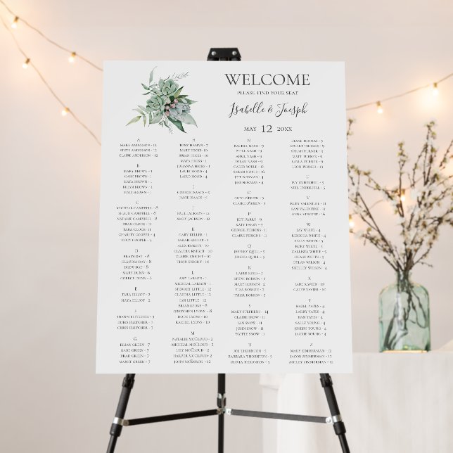 Succulent Greenery | Alphabetical Seating Chart Foam Board (In Situ (Stand))