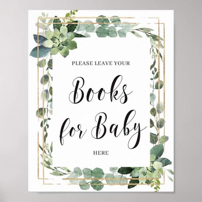 Succulent greenery boho books for baby sign (Front)