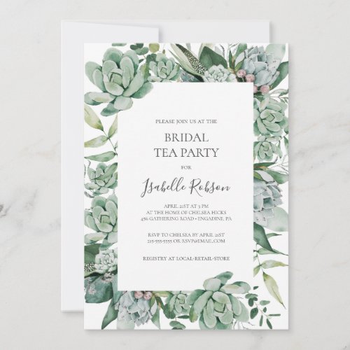 Succulent Greenery  Bridal Tea Party Invitation