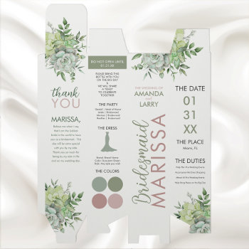 Succulent Greenery Bridesmaid Details Wine Box by EverAfterDesignCo at Zazzle