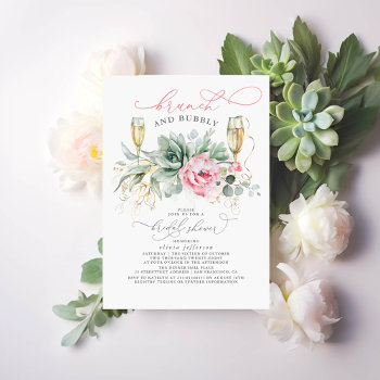 Succulent Greenery Brunch And Bubbly Bridal Shower Invitation by lovelywow at Zazzle