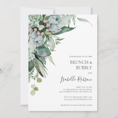 Succulent Greenery  Brunch and Bubbly Shower Invitation