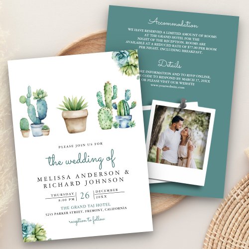 Succulent Greenery Cactus Pots All in One Wedding Invitation