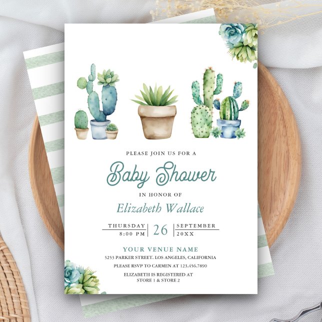 Succulent Greenery Cactus Pots Baby Shower Invitation (Creator Uploaded)