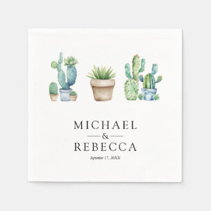 Succulent Greenery Cactus Pots Wedding Napkins