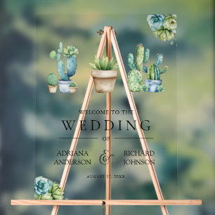 Succulent Greenery Cactus Pots Wedding Welcome Acrylic Sign