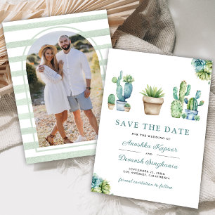 Succulent Greenery Cactus Pots Wood Photo Wedding Save The Date