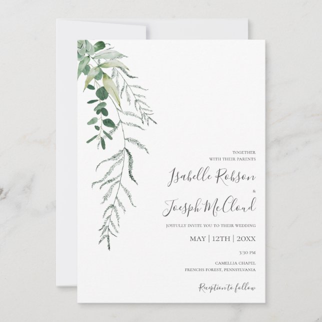 Succulent Greenery | Dark Green Casual Wedding Invitation (Front)