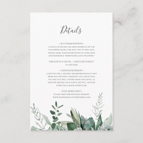 Succulent Greenery  Dark Green Details Enclosure Card