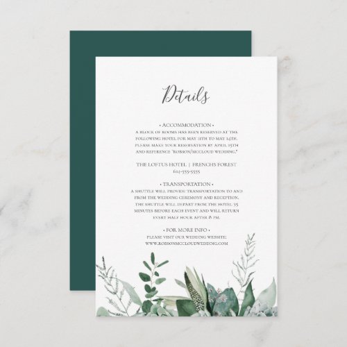 Succulent Greenery  Dark Green Details Enclosure Card