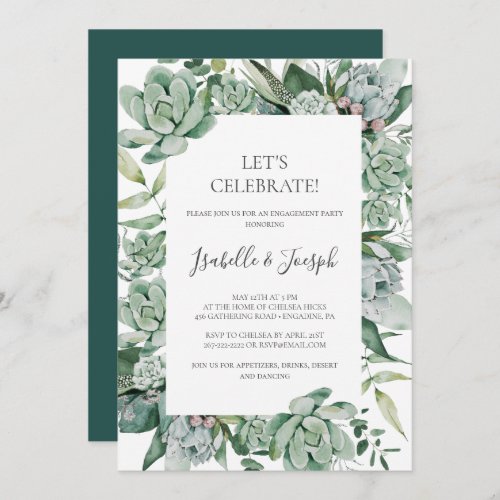 Succulent Greenery  Dark Green Lets Celebrate In Invitation