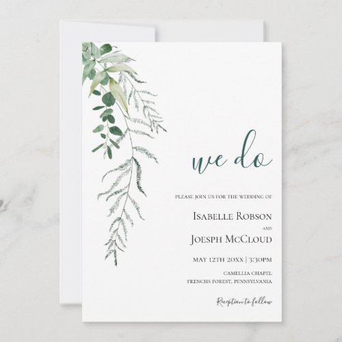 Succulent Greenery  Dark Green We Do Wedding Invitation