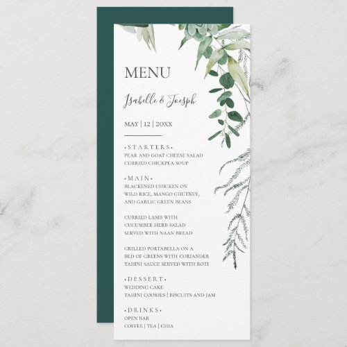 Succulent Greenery Dark Green Wedding Dinner Menu