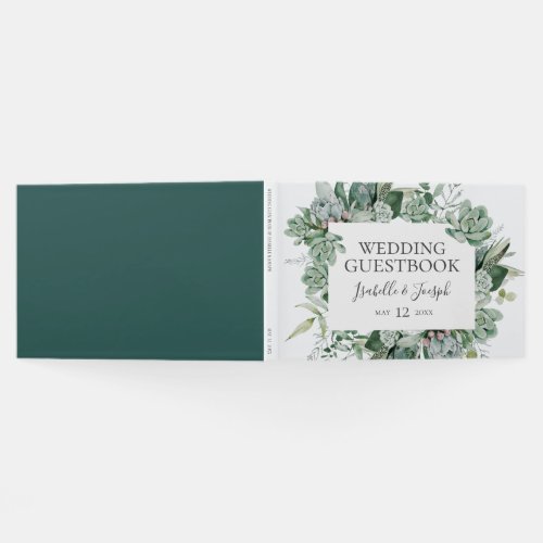Succulent Greenery  Dark Green Wedding Guest Book