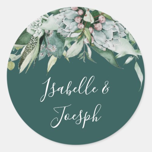 Succulent Greenery  Dark Wedding Envelope Seals