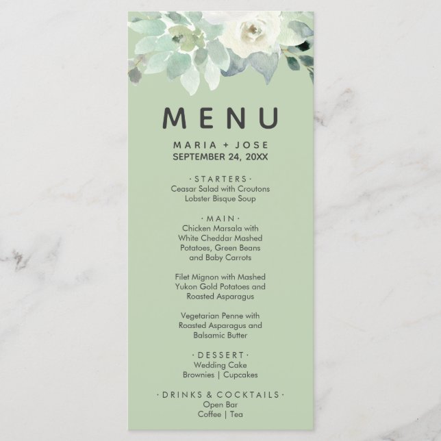 Succulent Greenery Dinner Menu Card (Front)