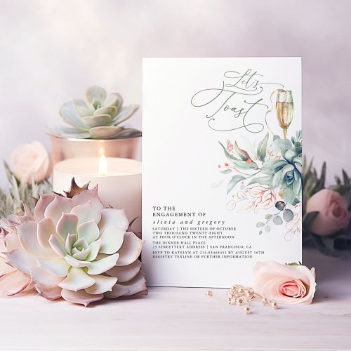 Succulent Greenery Elegant Leaves Engagement Party Invitation