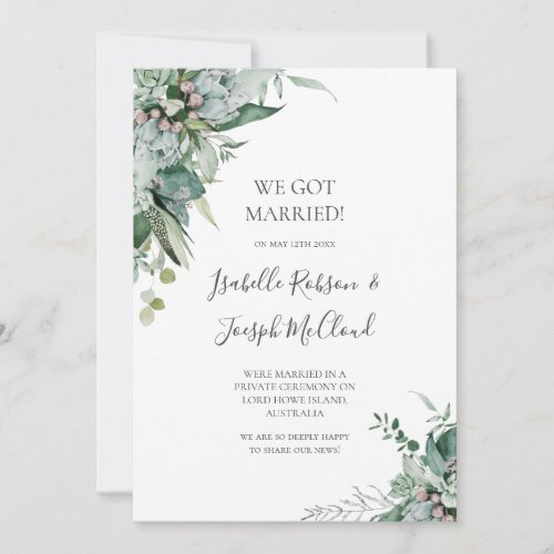 Succulent Greenery  Elopement Announcement