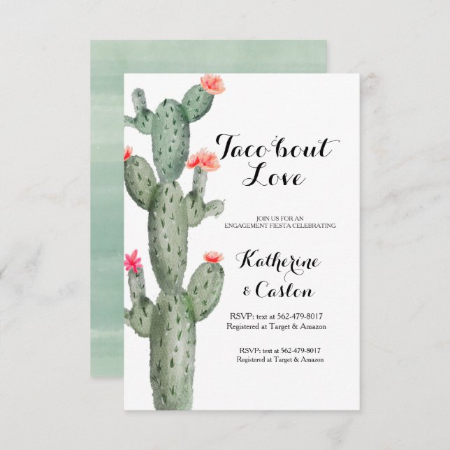 Succulent greenery engagement party cactus invitation (Front/Back)