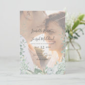 Succulent Greenery Faded Photo All In One Wedding Invitation (Standing Front)