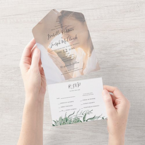 Succulent Greenery  Faded Photo Seal And Send All In One Invitation