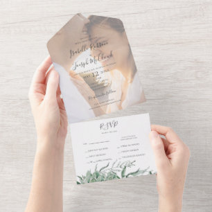 Succulent Greenery Faded Photo Seal And Send All In One Invitation