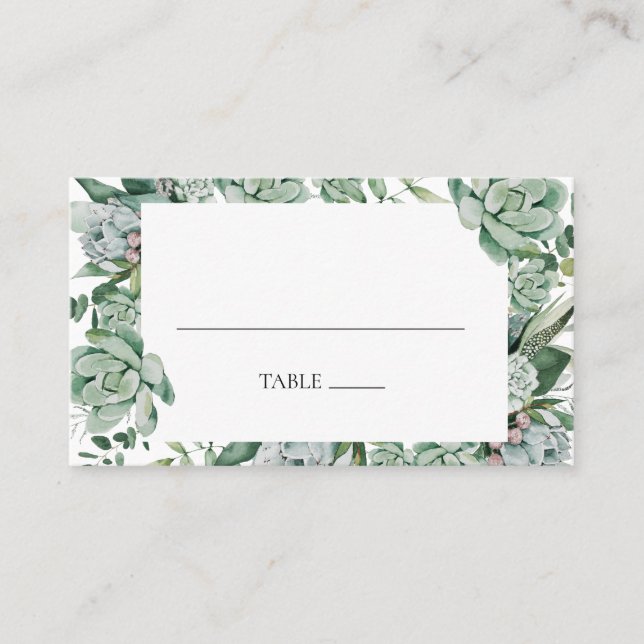 Succulent Greenery | Flat Wedding Place Card (Front)