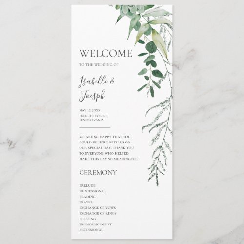 Succulent Greenery  Flat Wedding Program